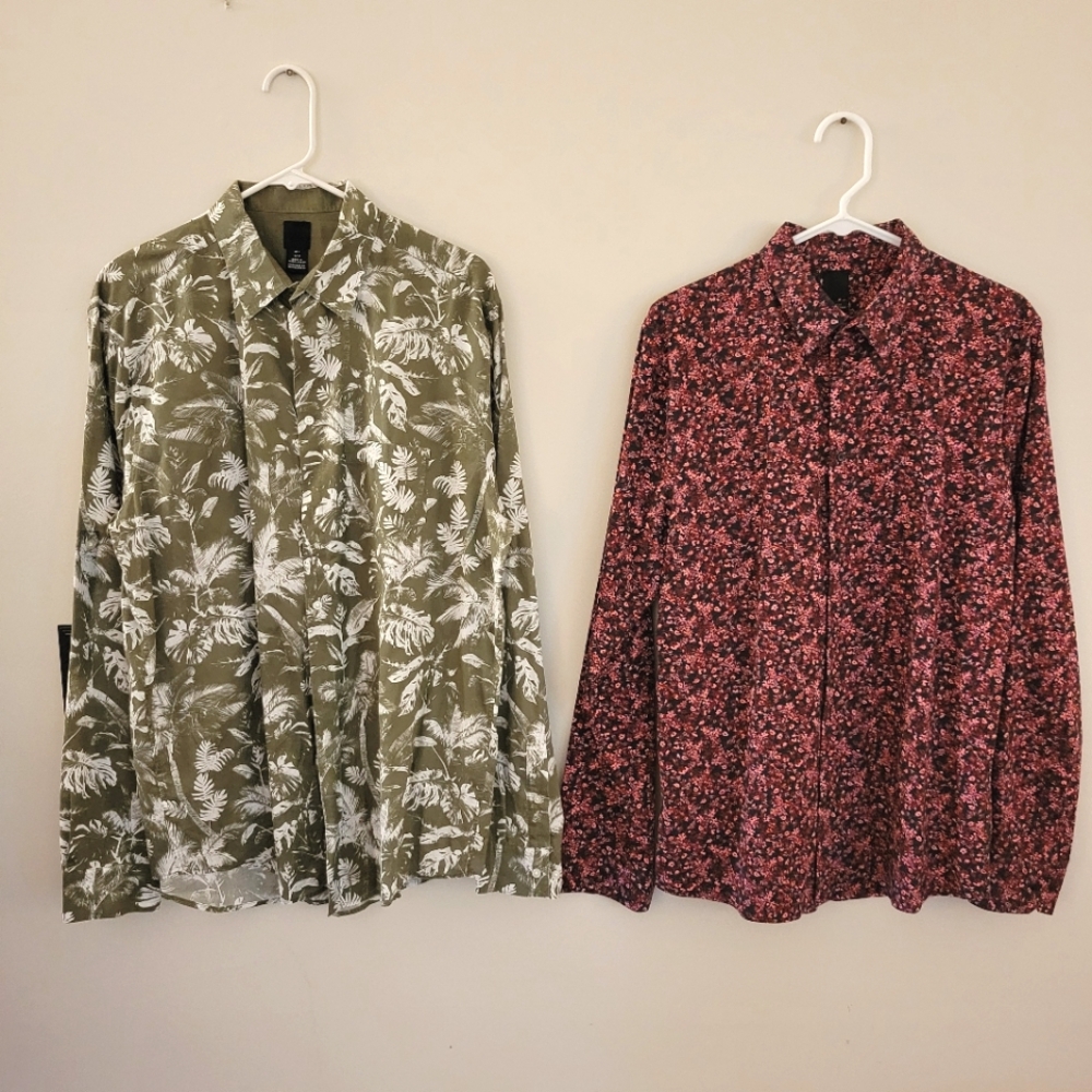 H&M Men's Button Down Shirts Large Cotton Long Sleeve Casual 2 for 1